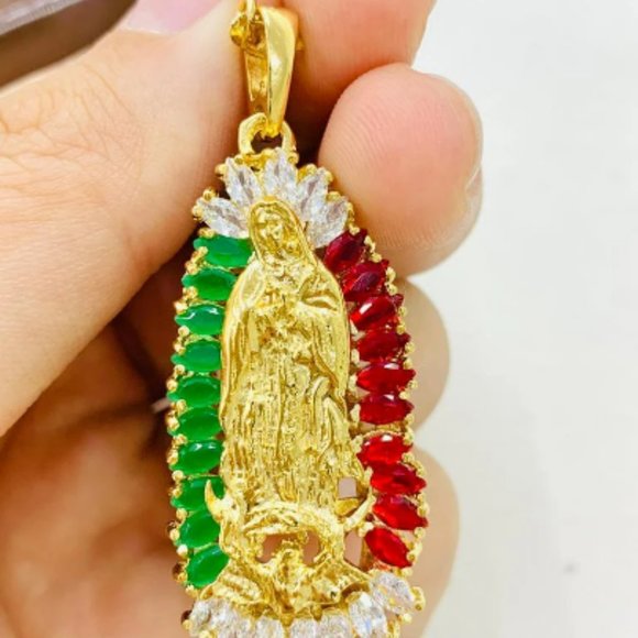 Gold Filled Guadalupe Charm Pendant Mariner Link Chain Dije de Guadalupe 44x20mm - Picture 6 of 6